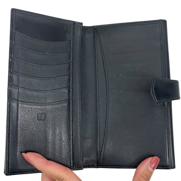 Loewe Black Smooth Leather Bifold Long Wallet Women Made in Spain - Picture 9 of 13